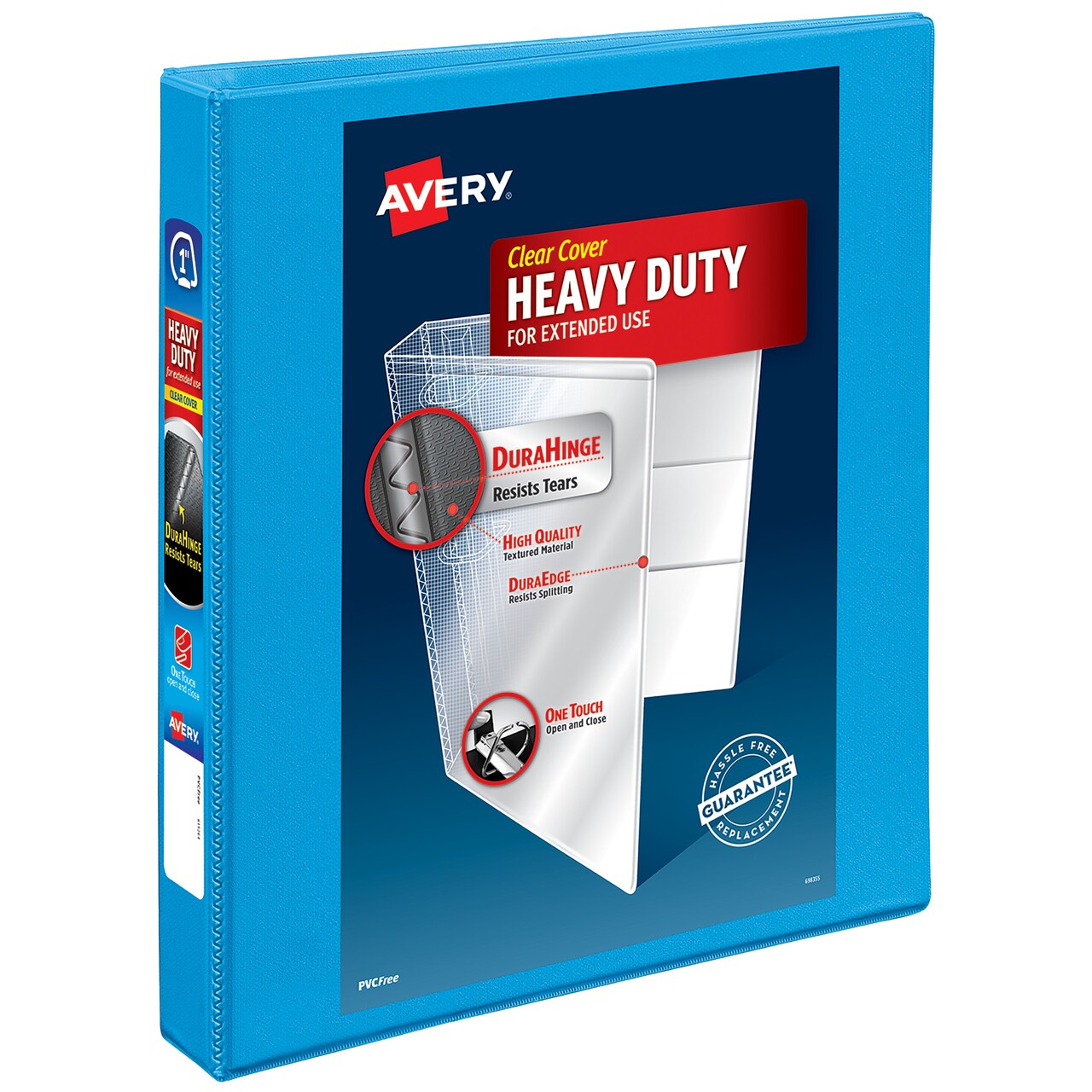 Avery Nonstick Heavy-Duty View 3 Ring Binder, 1" One Touch Slant Rings, 1 Light Blue Binder (05301)